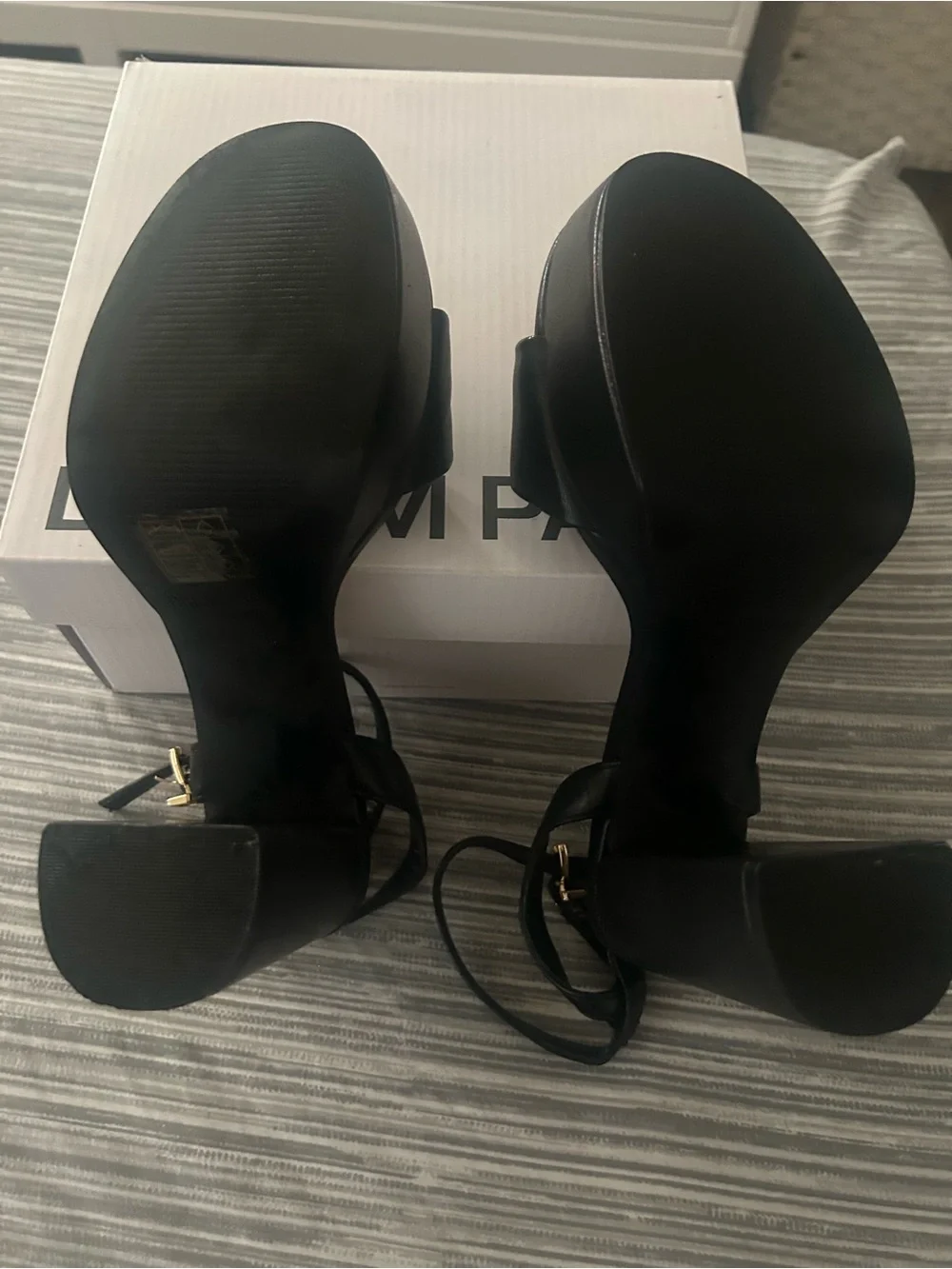 Dream Pairs Black Block Heel Sandals with Ankle Strap and Wide Front Band